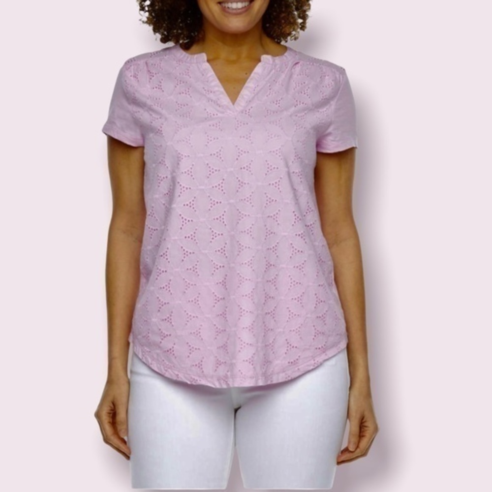 Petite Small St. John’s Bay rosebud pink shirt NWT